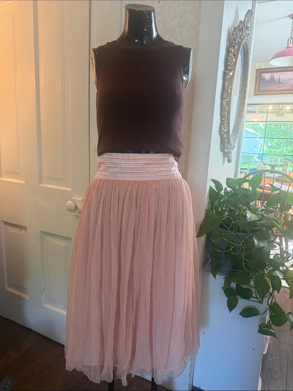 Melody Blush Dusty Pink Polka Dot Tulle Overlay Midi Skirt Large